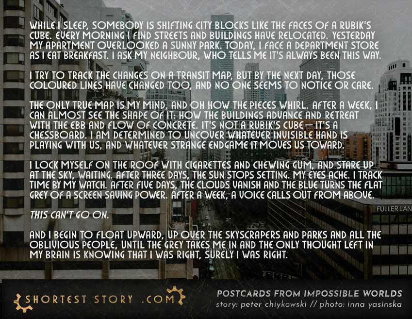 a short story about realizing the city is moving around you, and no one notices