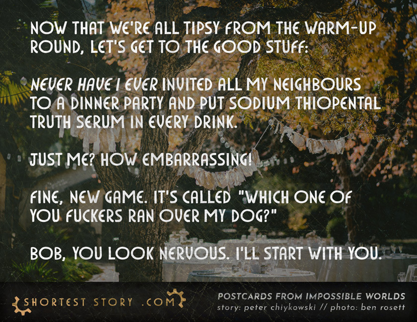 a short story about an innocent drinking game at a dinner party