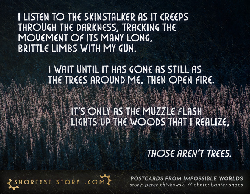 Skinstalker a postcard story about limbs walking the woods at night