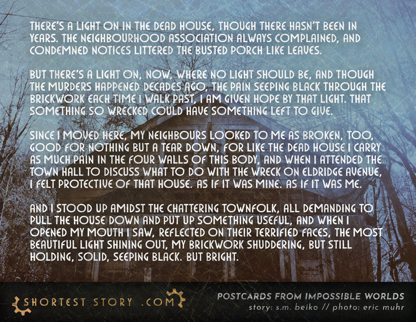 There's a Light on in the Dead House a short story about dead things come back to life, by special guest S.M. Beiko