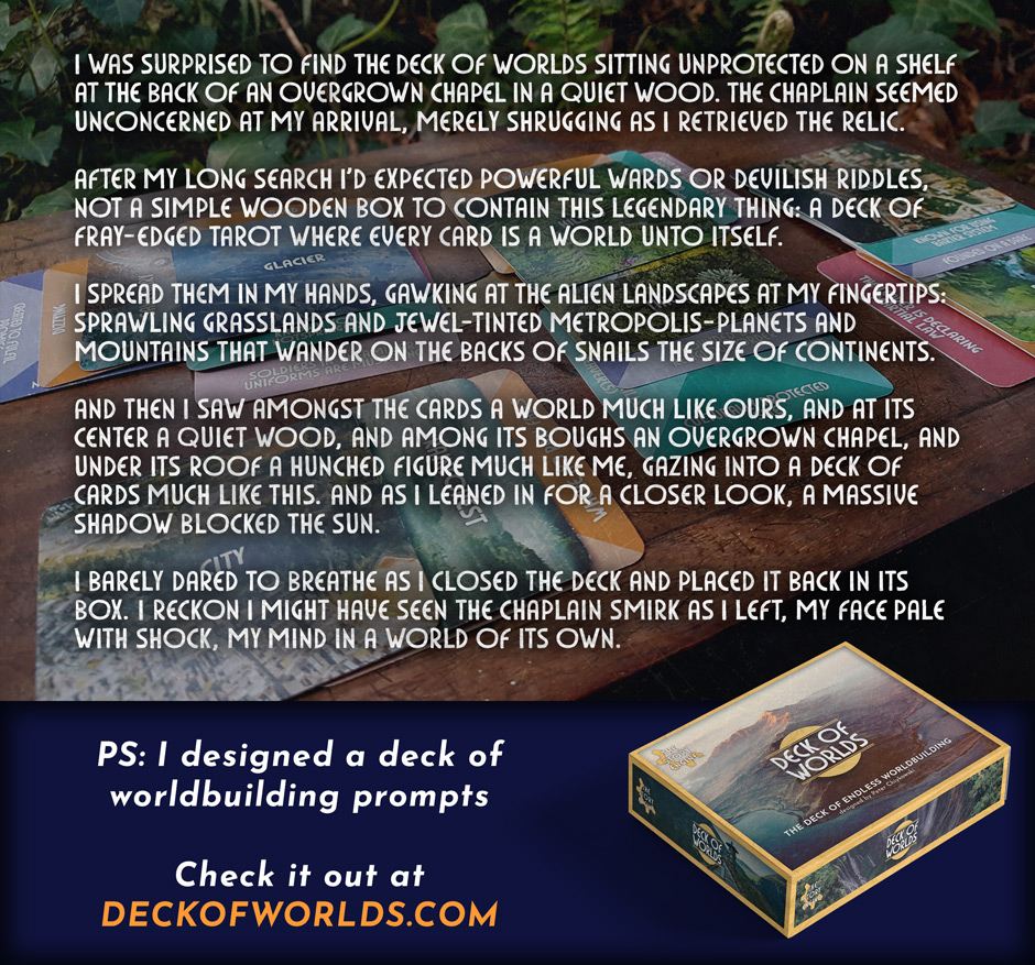 a short story about a deck of infinite worlds