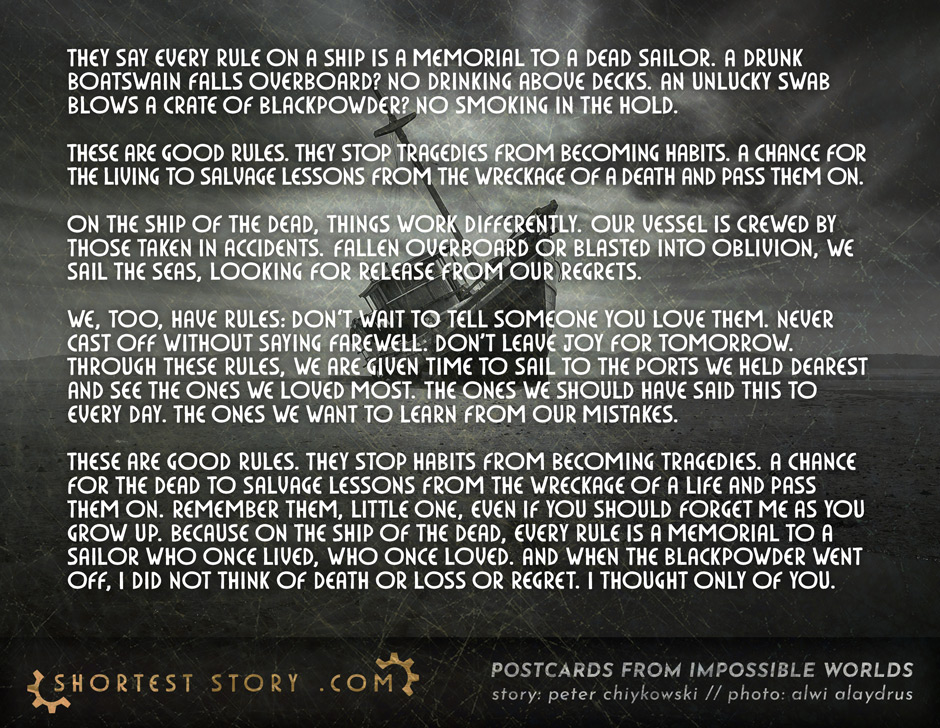 a postcard story about the rules on a ship and memorials to dead sailors