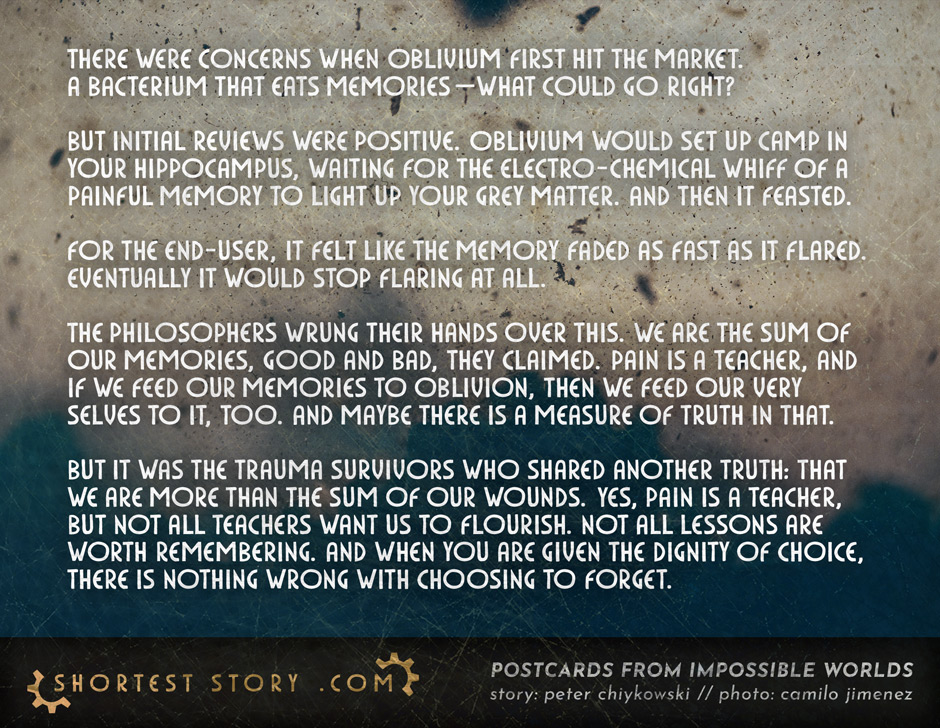 a postcard story about a bacterium that eats memories