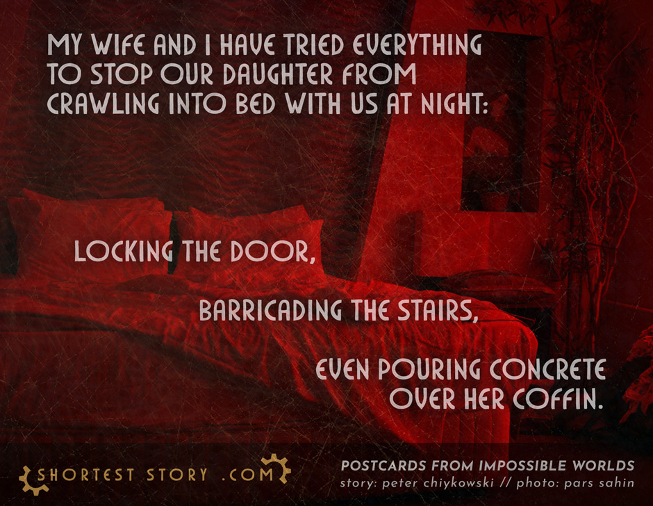 a postcard story about trying to stop our daughter from crawling into out bed